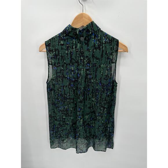 JASON WU 100% Silk Collared Green Print Button Up Sleeveless Blouse Top // 6 - Picture 11 of 11